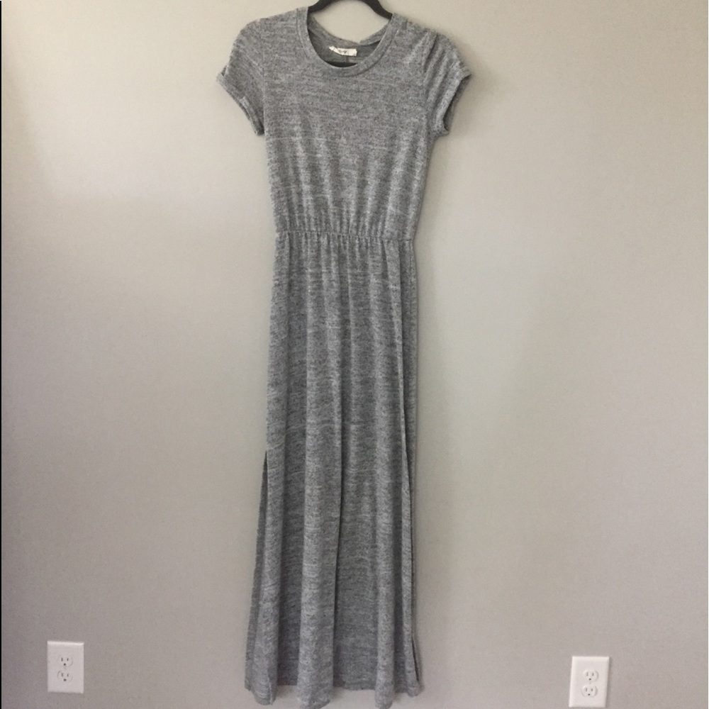 Fringe Grey Maxi Dress with Cut Out Back and Slits
